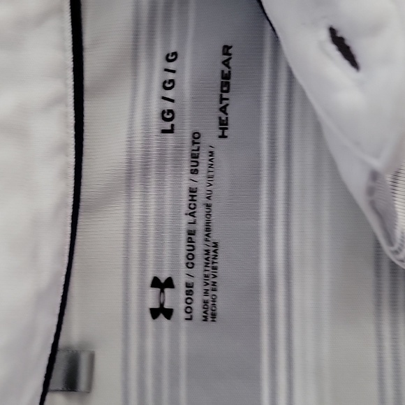 mens grey and white stripes polo under armour large - Picture 2 of 4